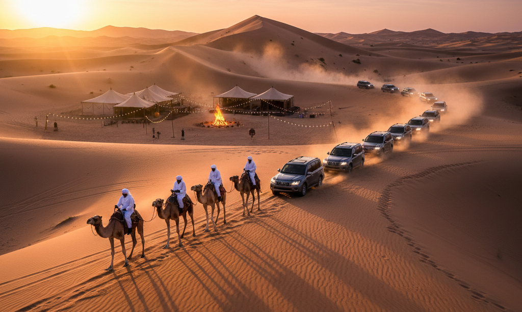 Abu Dhabi Desert Safari+ Central/Home/Hotel Pickup–dinner & Live Shows