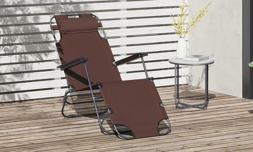 Image 2: Outsunny 2 in 1 Folding Sun Lounger Reclining Garden Chair