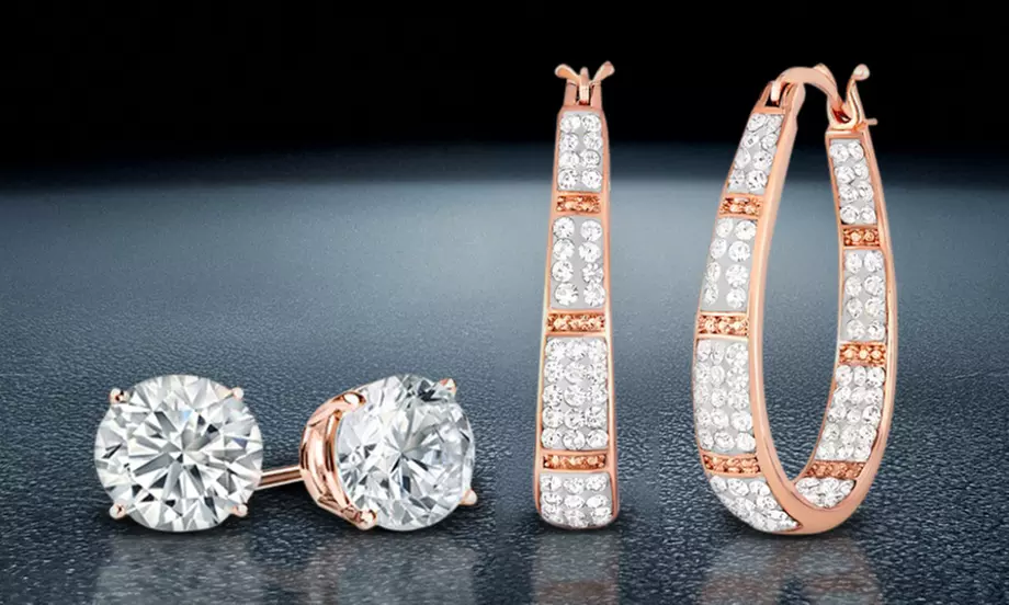 Hoop Earrings and Stud Set With Crystals From Swarovski - Primary Image