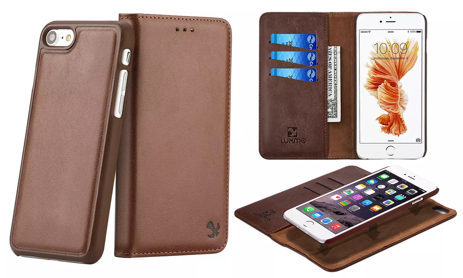 WalvoDesign Business Casual Leather Card Folio Wallet Pouch with iPhone 7, 8, 7/8 Plus, X /XS, XR, XS Max Phone Case - Second Medium
