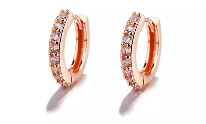 Sterling Silver or Rose Gold Genuine Crystal Huggie Hoop Earring - Second Medium