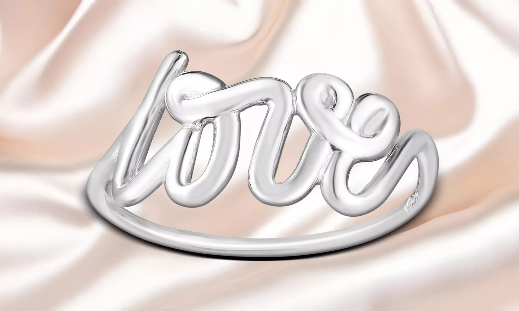 Italian 925 Sterling Silver Cursive Love Band