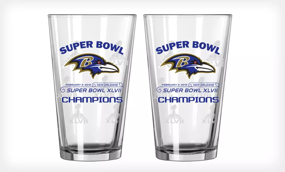 $19 for Two Baltimore Ravens Championship Pint Glasses ($27.98 List Price). Free Shipping and Free Returns. - Primary Image
