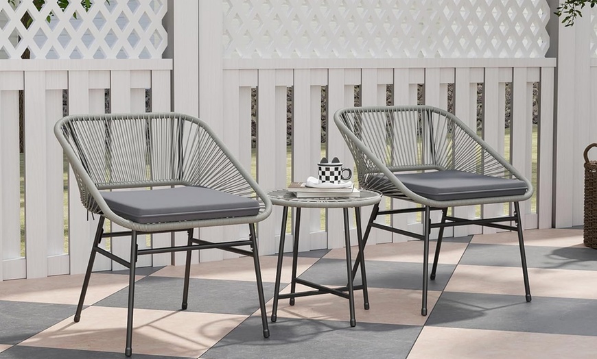 Image 2: Outsunny Woven Bistro Set with 2 Chairs and Table, Choice of Styles