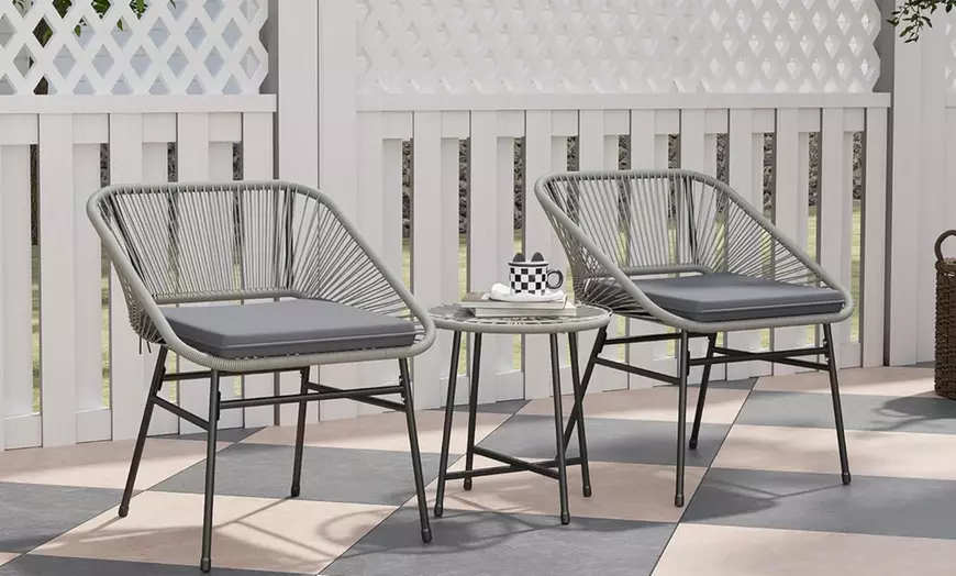 Image 2: Outsunny Woven Bistro Set with 2 Chairs and Table, Choice of Styles