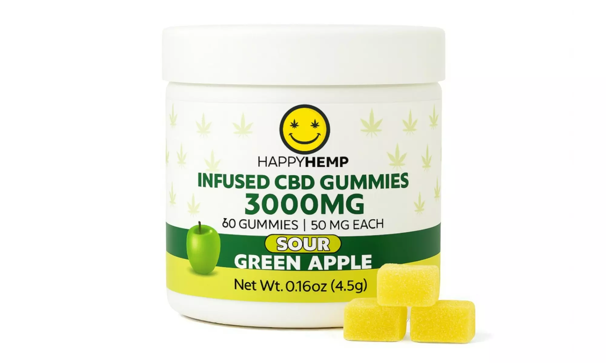 Happy Hemp Sour CBD Gummies - Blue Raspberry, Strawberry Lemonade & Green Apple