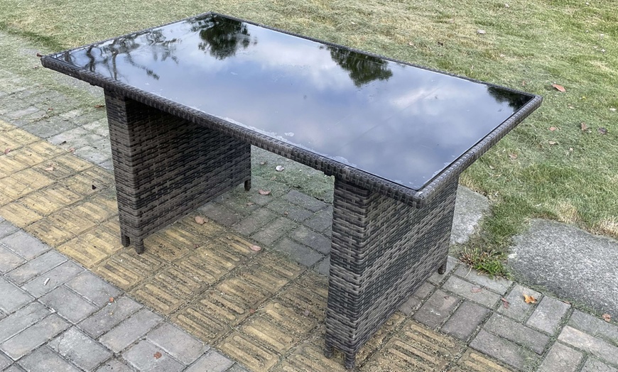 Image 5: Rattan Effect Garden Furniture Dining Table And Chairs Set