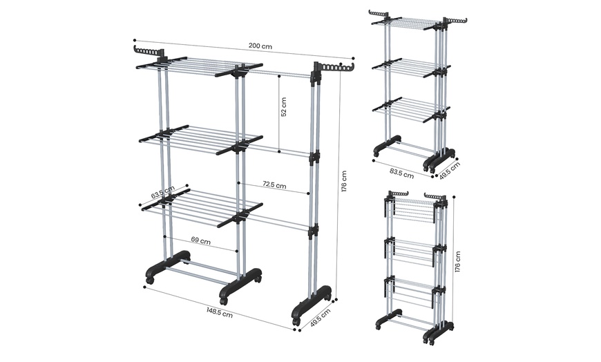 Image 4: Black or Blue Four-Tier Foldable Laundry Dryer Rack Indoor or Outdoor
