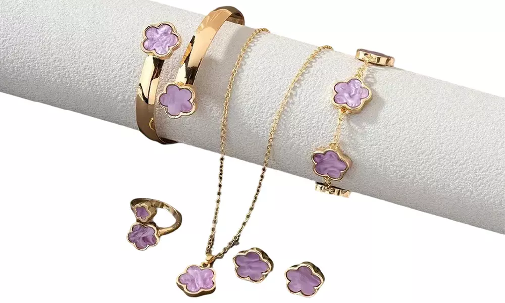 5-teiliges Schmuck-Set mit fünfblättrigem Kleeblatt-Muster