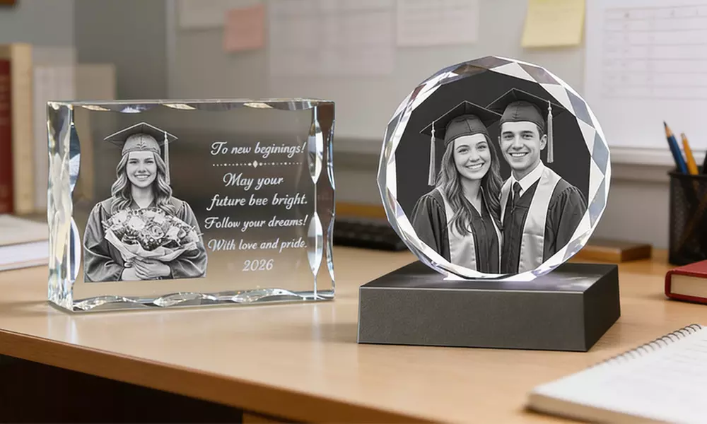 Custom 3D Photo-Engraved Crystal Keepsake — Personalized Laser-Etched Grad Gift in Multiple Shapes & Sizes (Up to 87% Off)