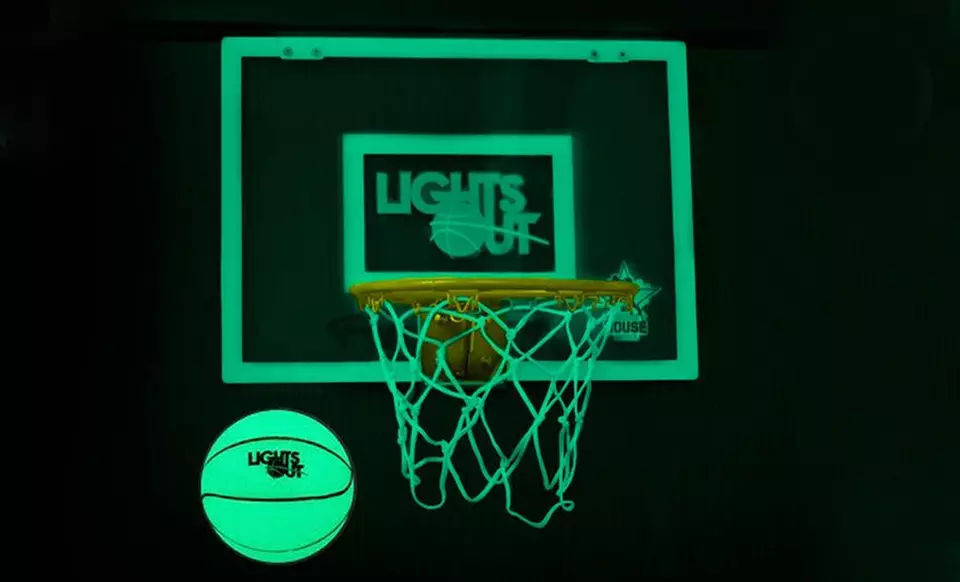 Lights-Off Glow in the Dark Mini Basketball Hoop. Free Returns. - Primary Image