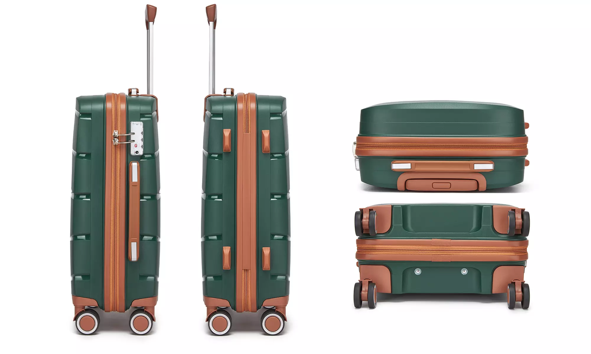 Maletas de ruedas rígidas en color verde con cerradura TSA, de Kono