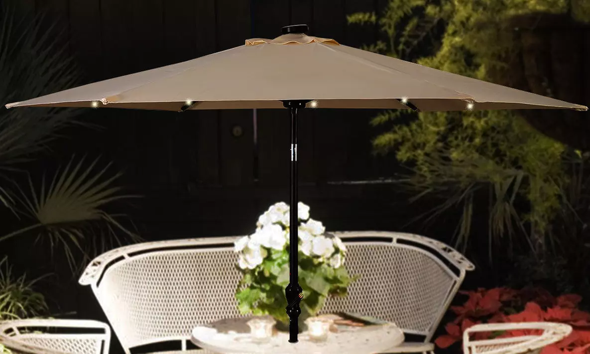 9 Ft. Patio Umbrella with Solar-Powered LED Lights and Hand Crank - Primary Image