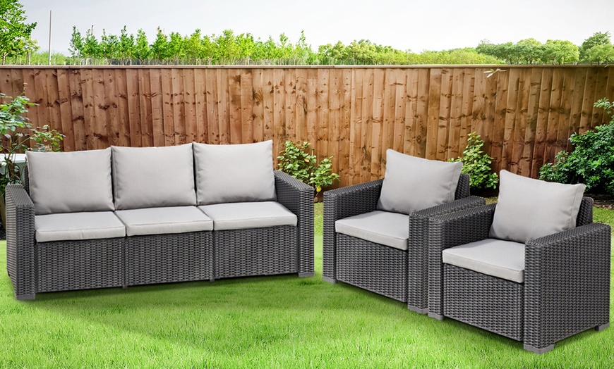 Image 2: Keter California Rattan-Effect Sofa Lounger and Two Chairs Set