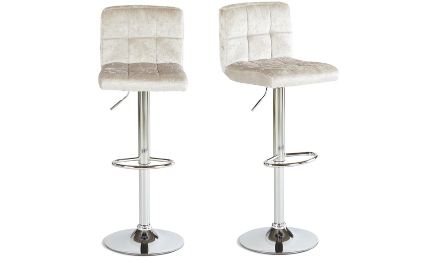 Image 2: Two Crushed Velvet Bar Stools