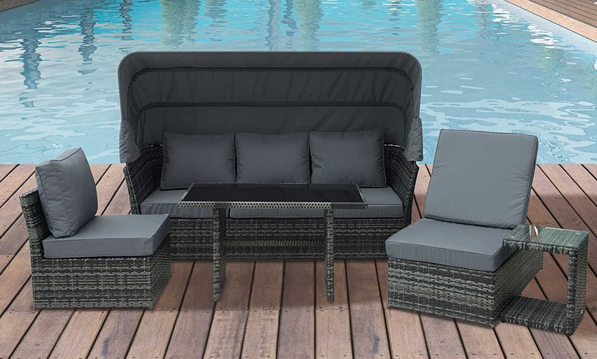 Image 3: Outsunny 5-Piece Outdoor Rattan Effect Wicker Sofa Set