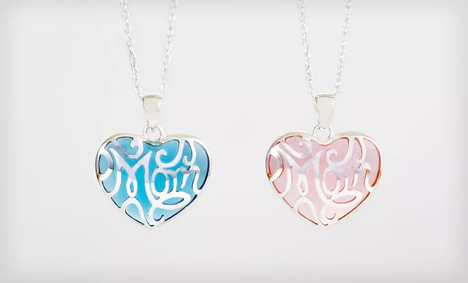 $14.99 for a Sterling Silver and Resin Mom Heart Pendant Necklace in Blue or Pink ($49.95 List Price). Free Returns. - Primary Image