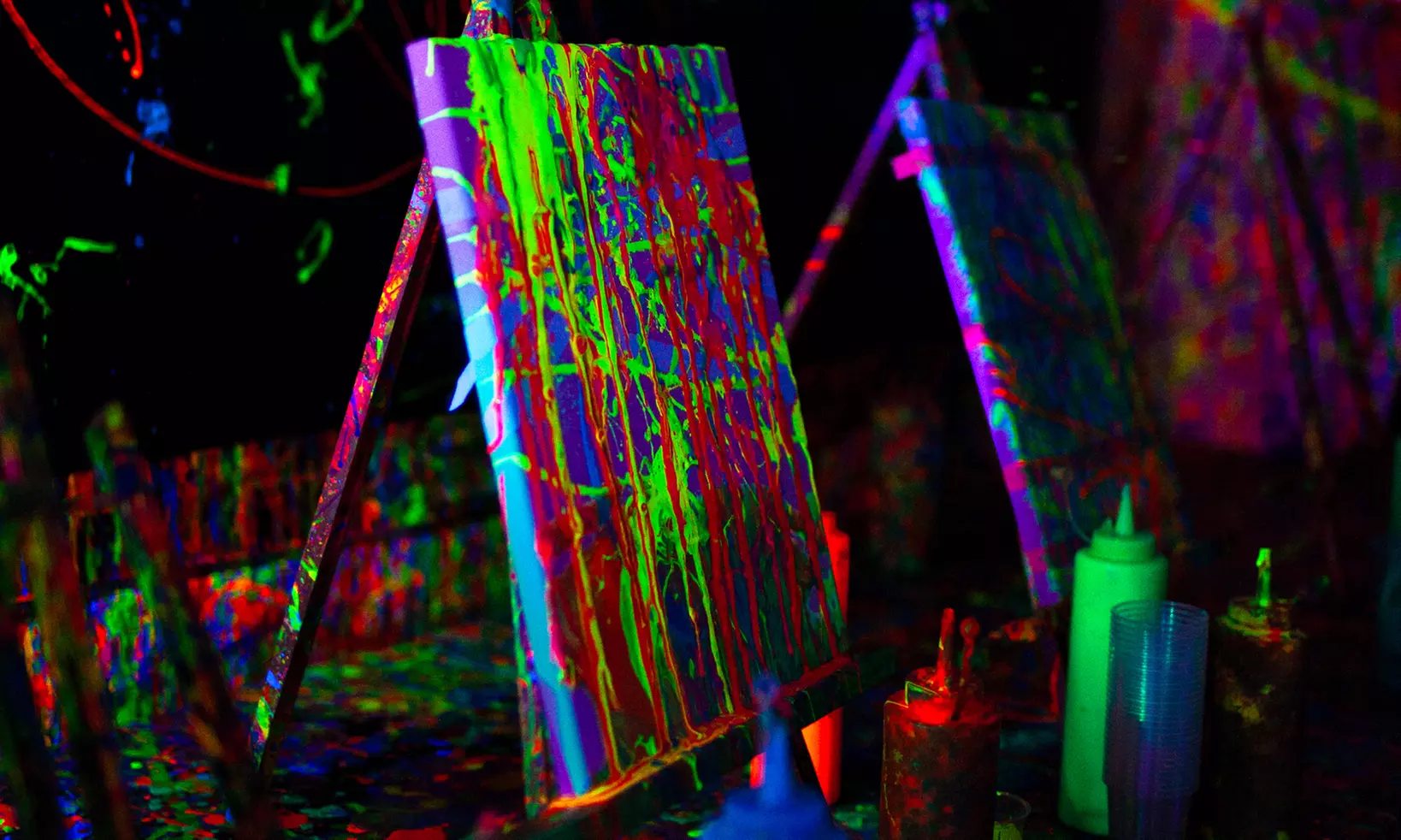Glow In The Dark Splatter Paint Class for One, Two, or Four People 