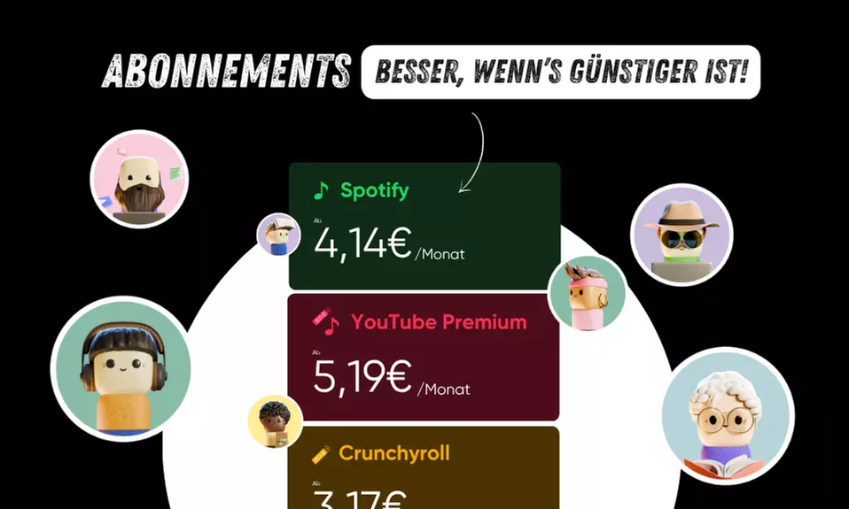 Spare beim Abschluss von Netflix-, Amazon, Spotify-Abonnements & bekomme 5 € geschenkt mit Spliiit (bis 70 % Ersparnis) - Primary Image