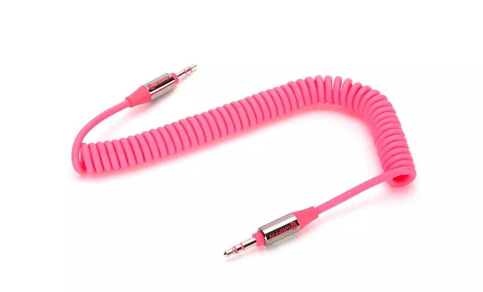 Griffin Coiled 6 Ft. Aux Cable in Fluorescent Blue, Orange, or Pink. - Second Medium