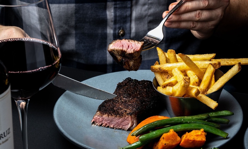 Image 1: Steak Dinner for 2 or 4 w/ Glass or Bottle of Wine in Glasgow