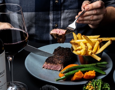 Steak Dinner with Fries and Sauce and Glass of Wine - For 2 - Chop Grill and Bar Glasgow