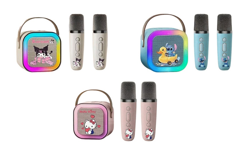 Image 2: Mini Karaoke Machine with Wireless Mics and Fun Voice Effects