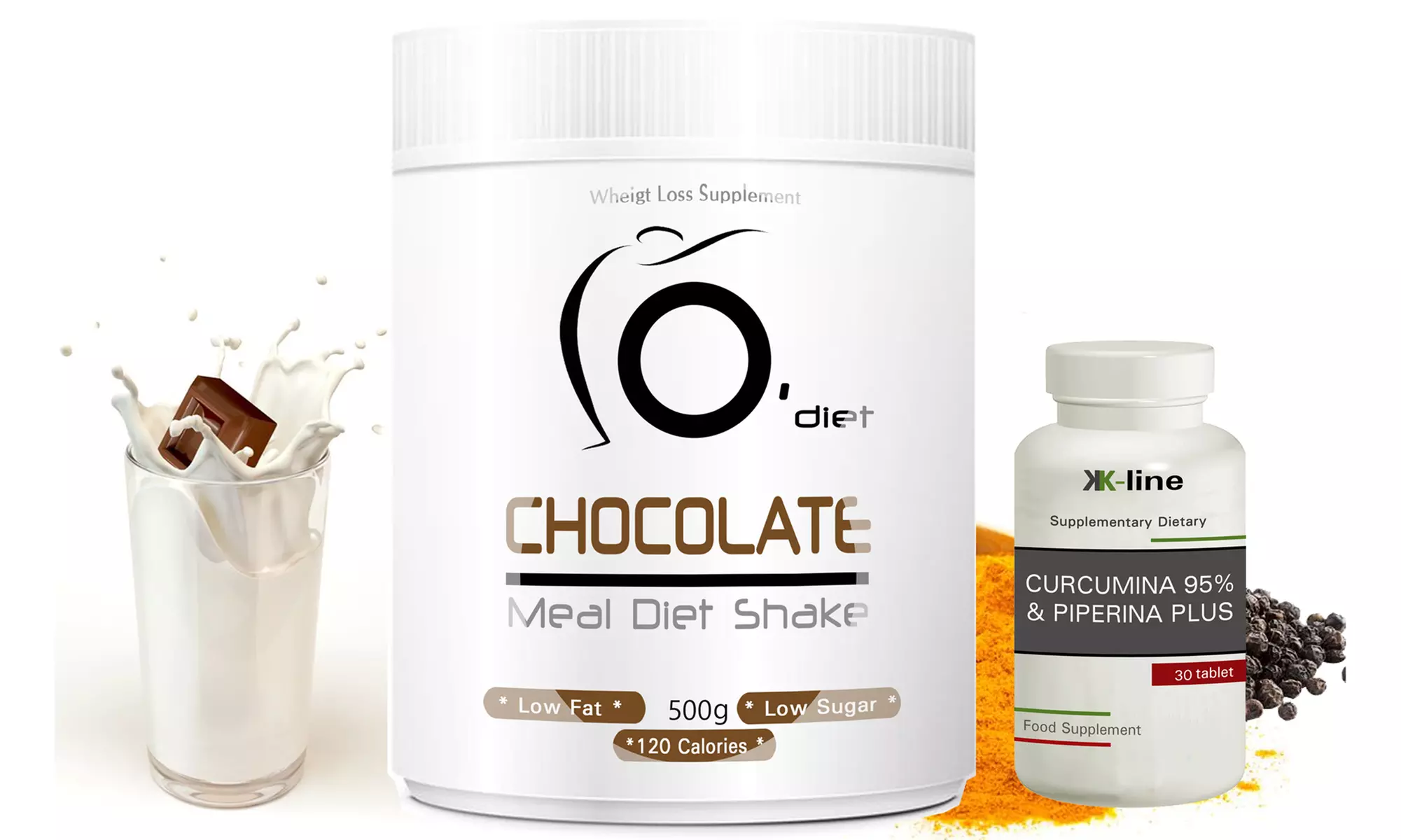 Cure minceur milk-shake 500 g et 15 g de compléments alimentaires Curcuma & Pipérine Plus K-Line, de la marque Line@Diet - Primary Image
