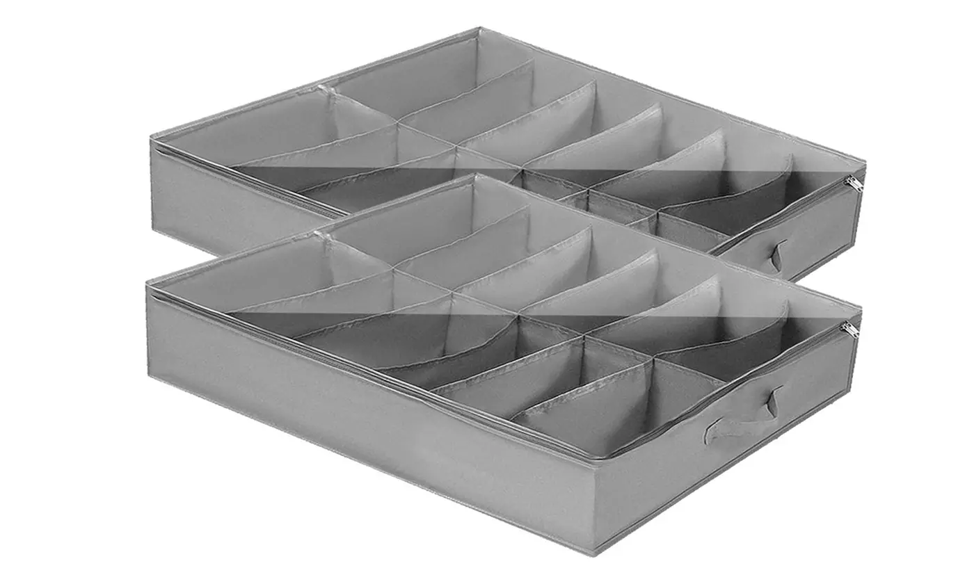 Under Bed Shoe Organizer Hidden Shoes Storage with Clear Cover & Zippers
