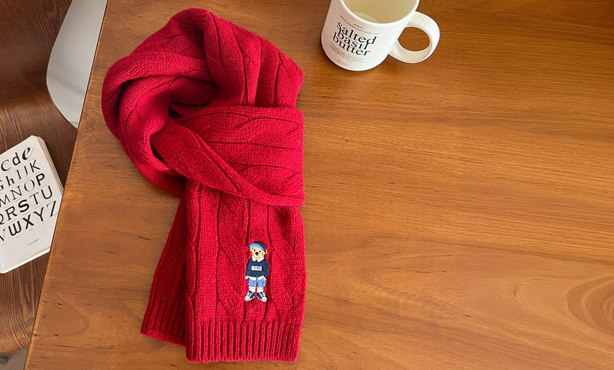 Image 4: Vintage Bear Design Wool Blend Scarf