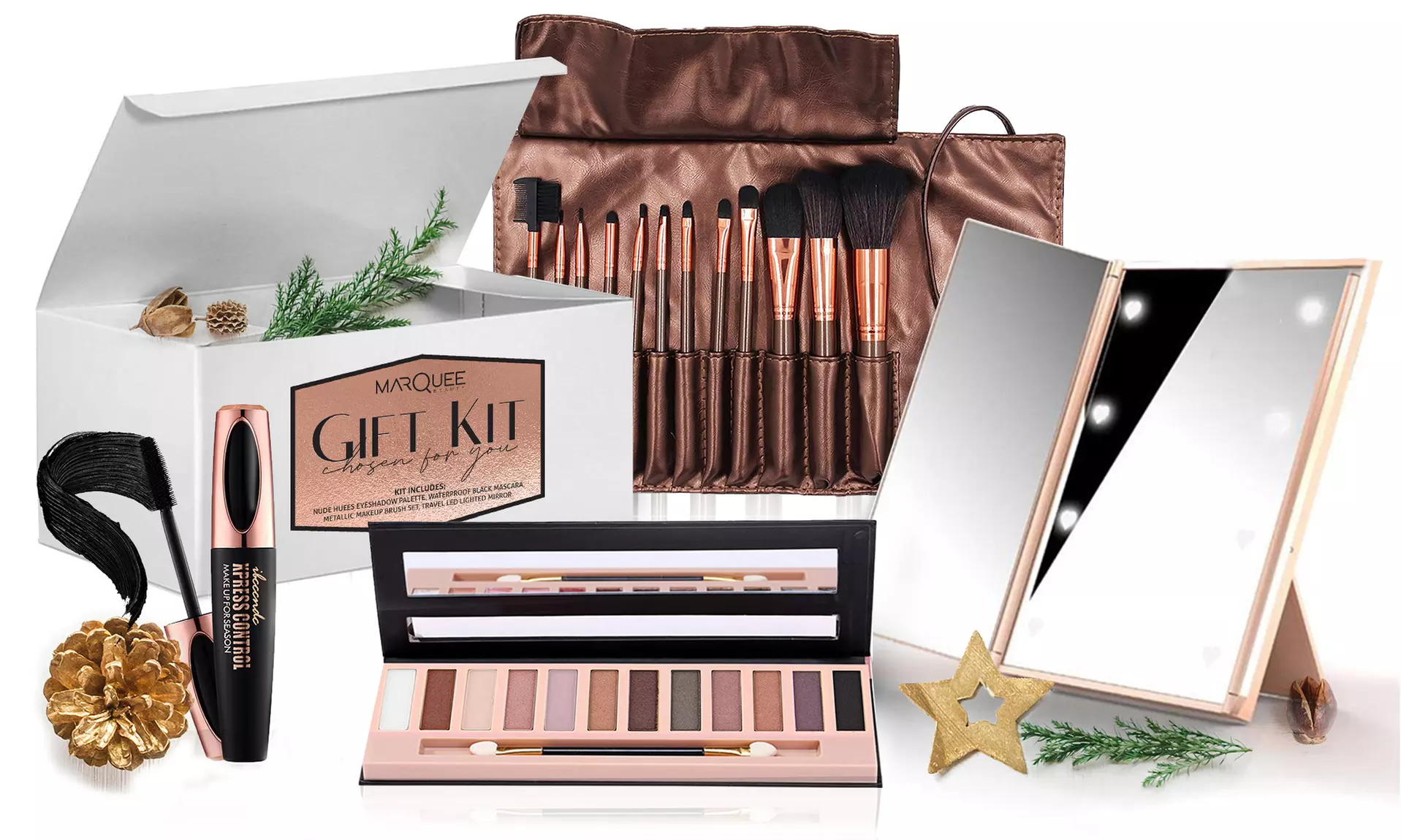 Brush Kit, Mascara, Eye Shadows, and Mirror Gift Set (4-Piece) - Primary Image