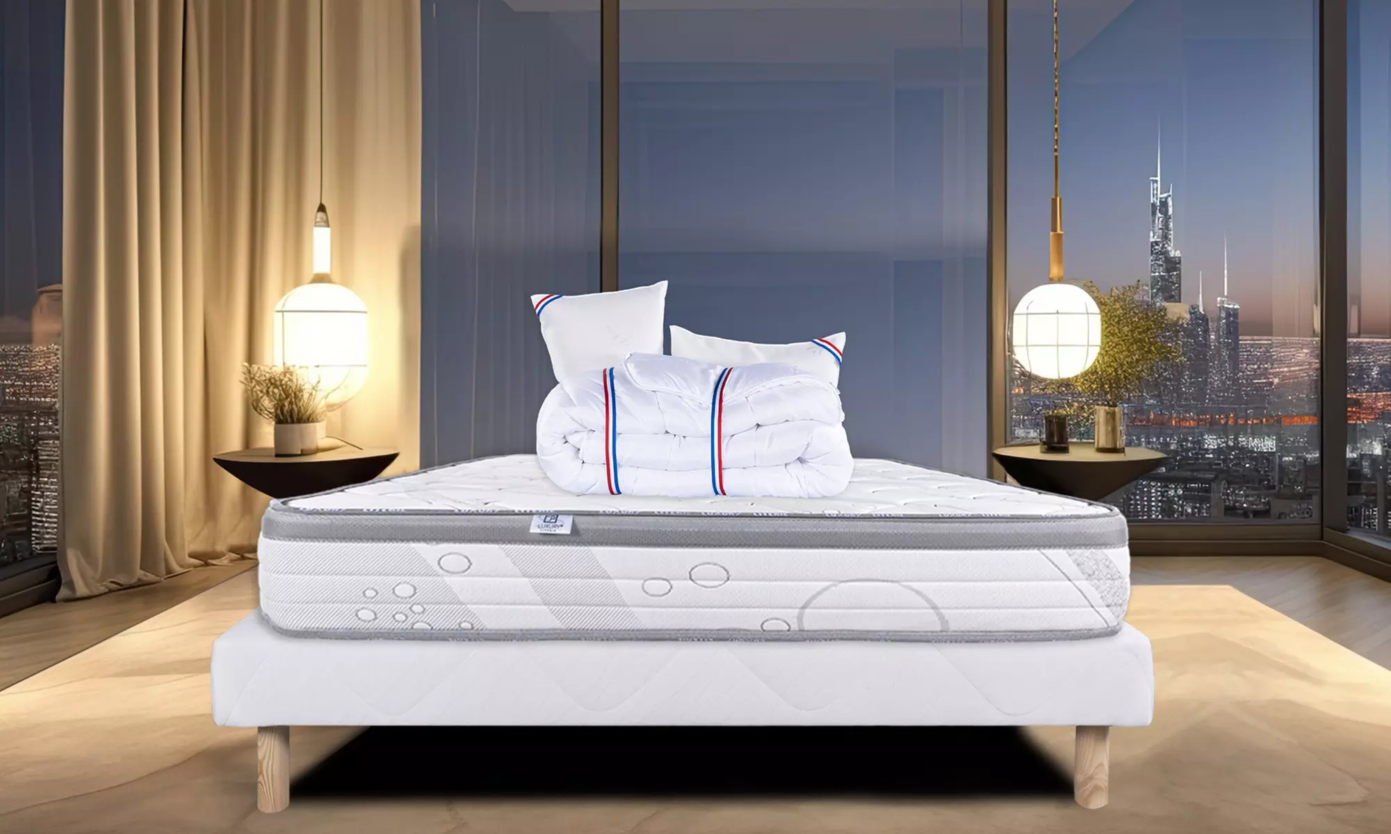 Ensemble matelas relaxation de 26 cm, ressorts ensachés ferme face été/hiver et sommier de 13 cm - Primary Image