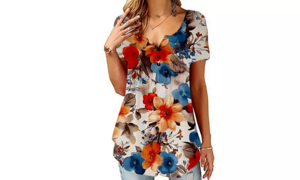 Women's Button Up Summer Short Sleeve Casual Tops Tunic Shirts Blouses