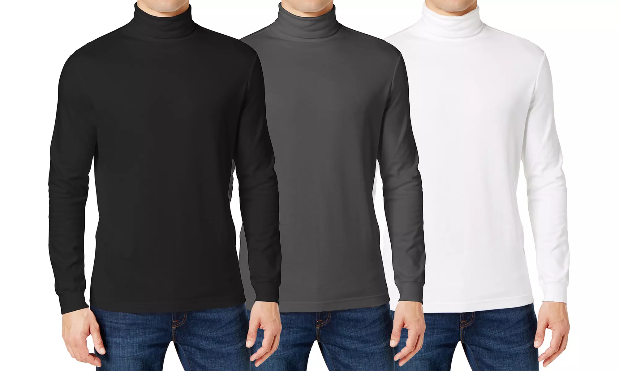 (3-Pack) Men's Long Sleeve Turtle Neck T-Shirt (Sizes, S to 2XL)