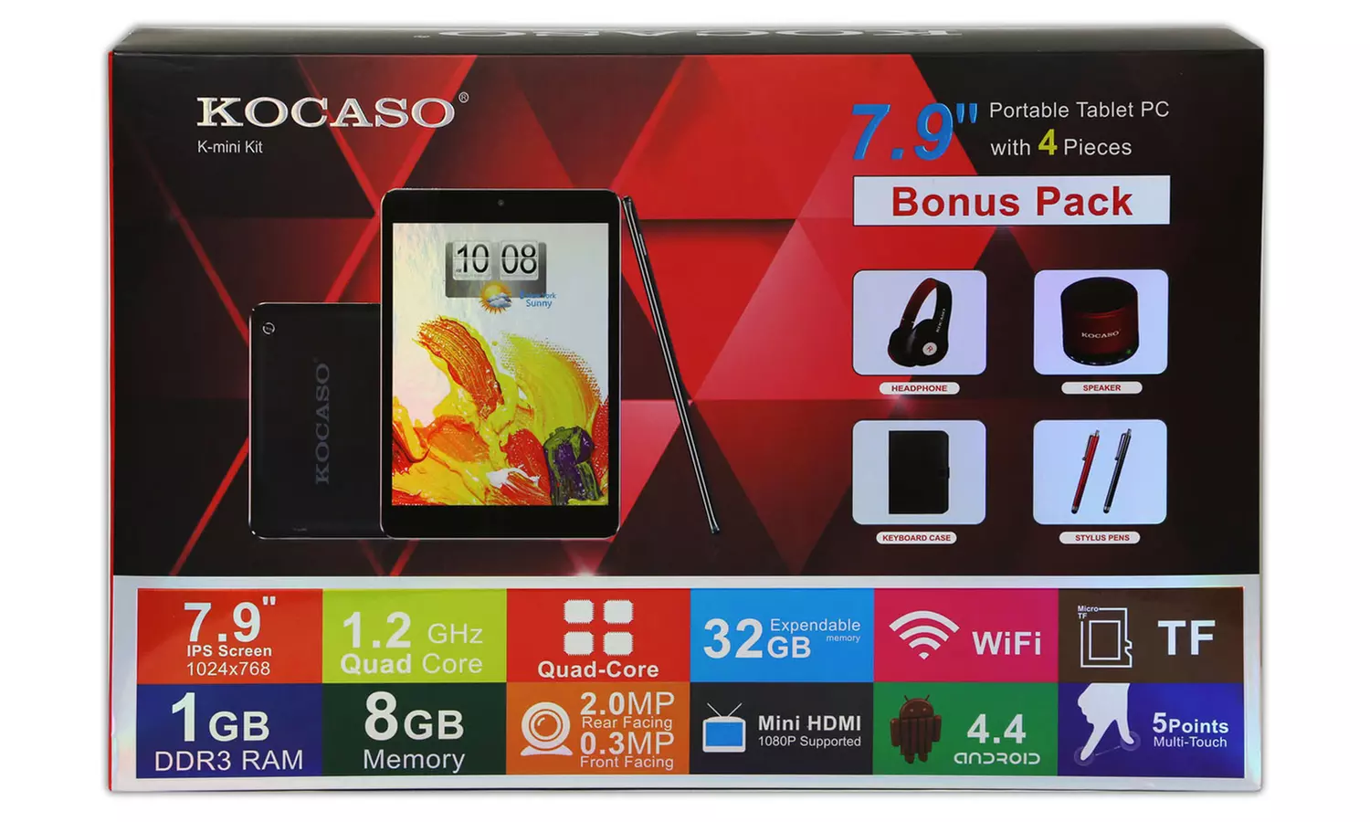 Kocaso K-Mini Quad-Core Android 4.4 Tablet Bundle with Bluetooth Speakers, Headphones, and Keyboard Case - Second Medium