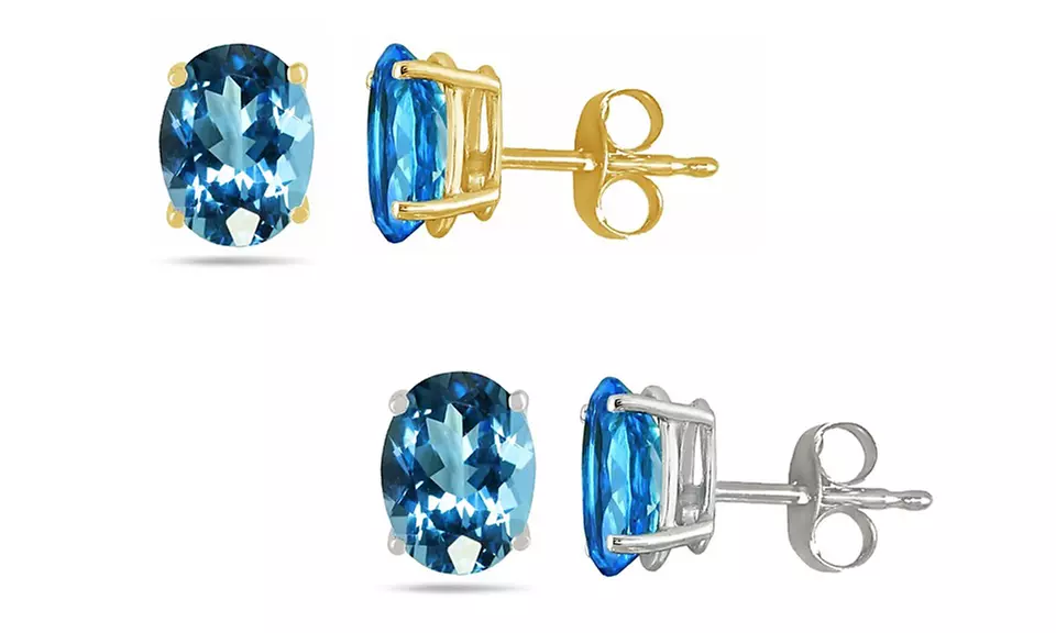 Genuine Blue Topaz Earrings in 14K Solid Gold (1- or 2-Pack) - Primary Image