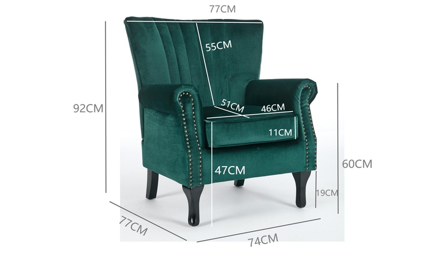 Image 6: Velvet Upholstered Accent Armchair; Stylish Mid-Century Design