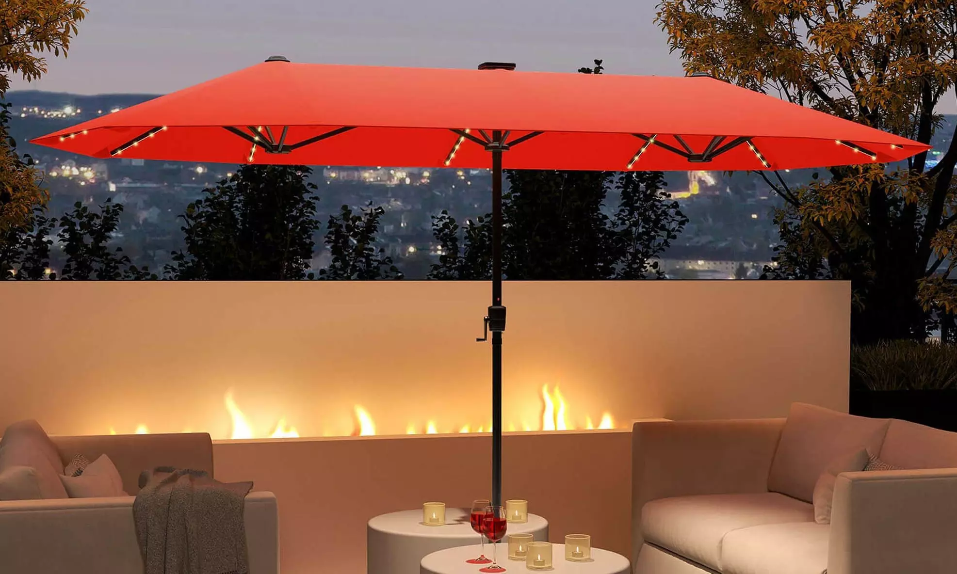 Costway 13ft Outdoor Double-Sided Table Umbrella with Optional LED Lights