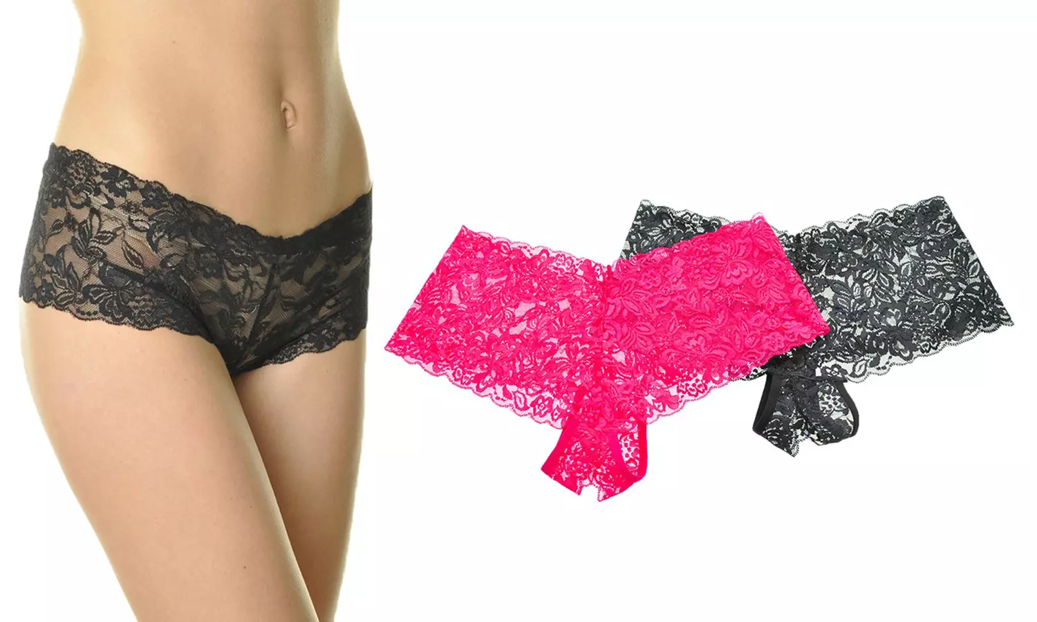 Lace Crotchless Thong or Cheeky Panties (2-Pack or 6-Pack)