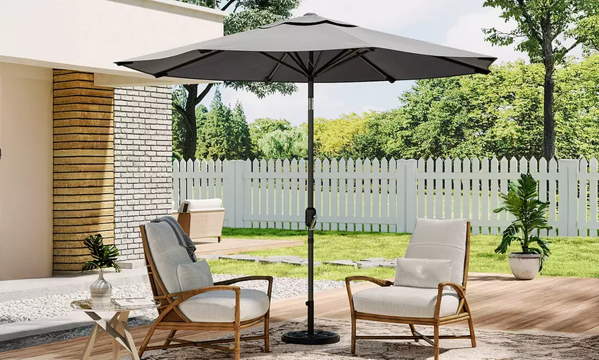 Image 1: 3m Grey Rotating Parasol with Four Base Styles 