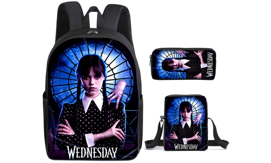 Image 8: 3-Piece Wednesday Adams-Inspired Backpack Set 
