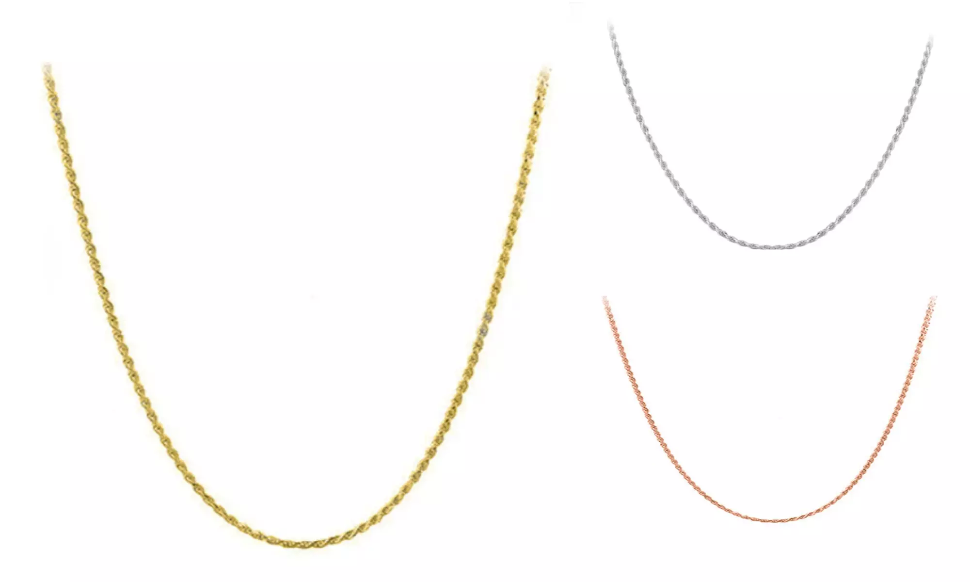 925 Sterling Silver Rope Chain Necklace – 3 Colors, 6 Sizes