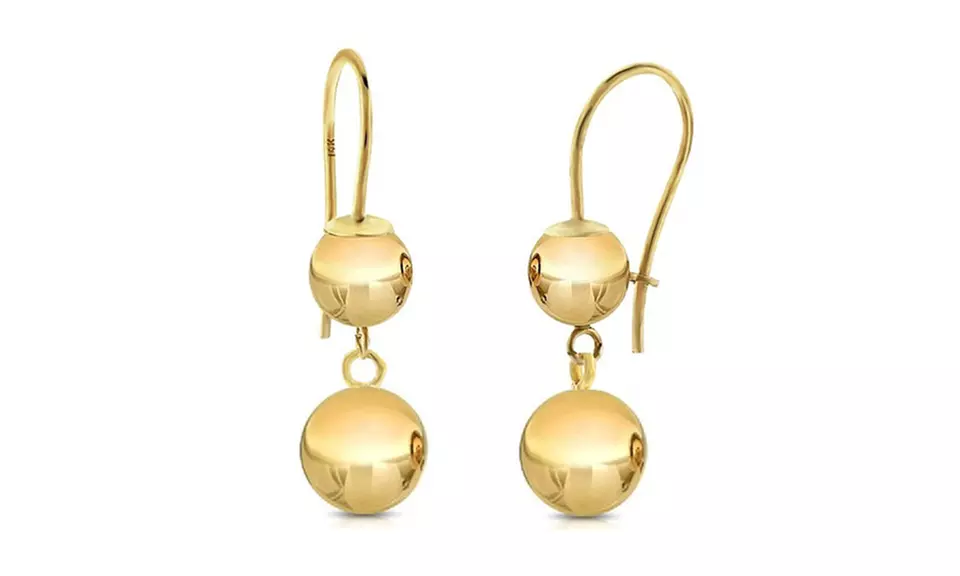 14K Yellow Gold Ball Clipped Dangle Earrings - Primary Image