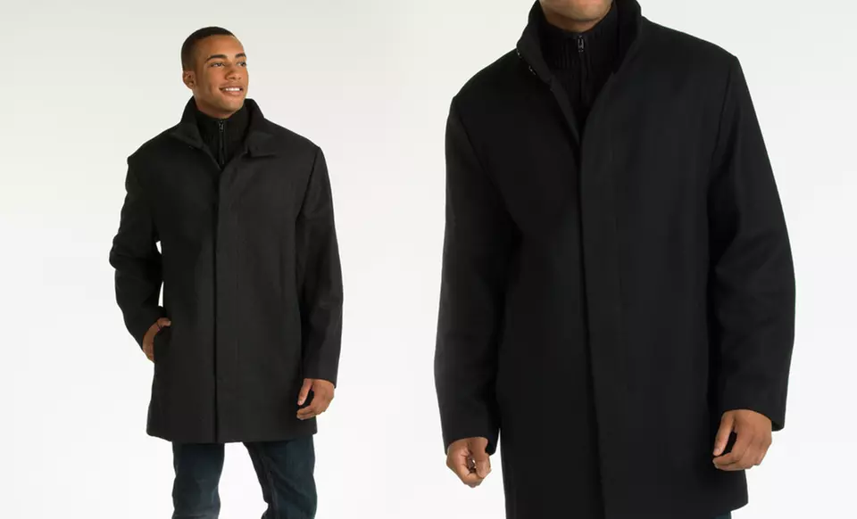 Perry Ellis Men's Wool-Blend Button-Front Car Coat in Black or Charcoal. Free Shipping and Returns. - Primary Image