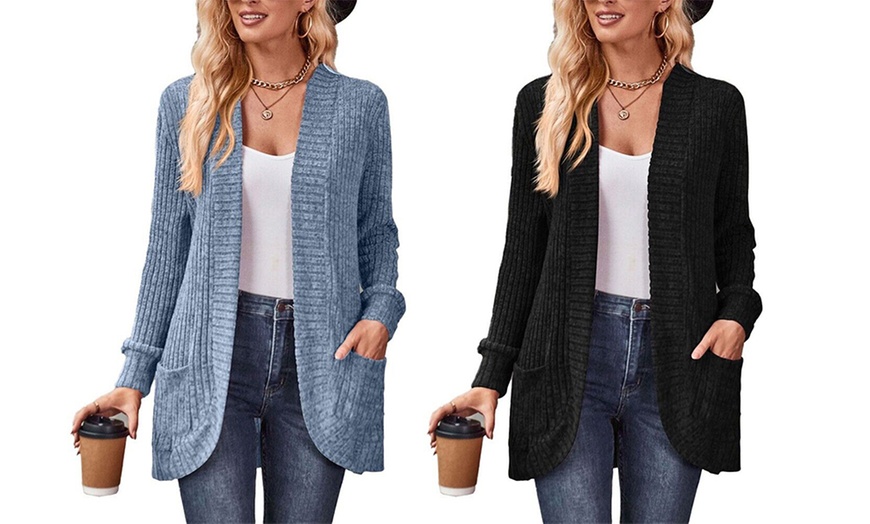 Image 15: Women's Ribbed Long Sleeve Cardigan