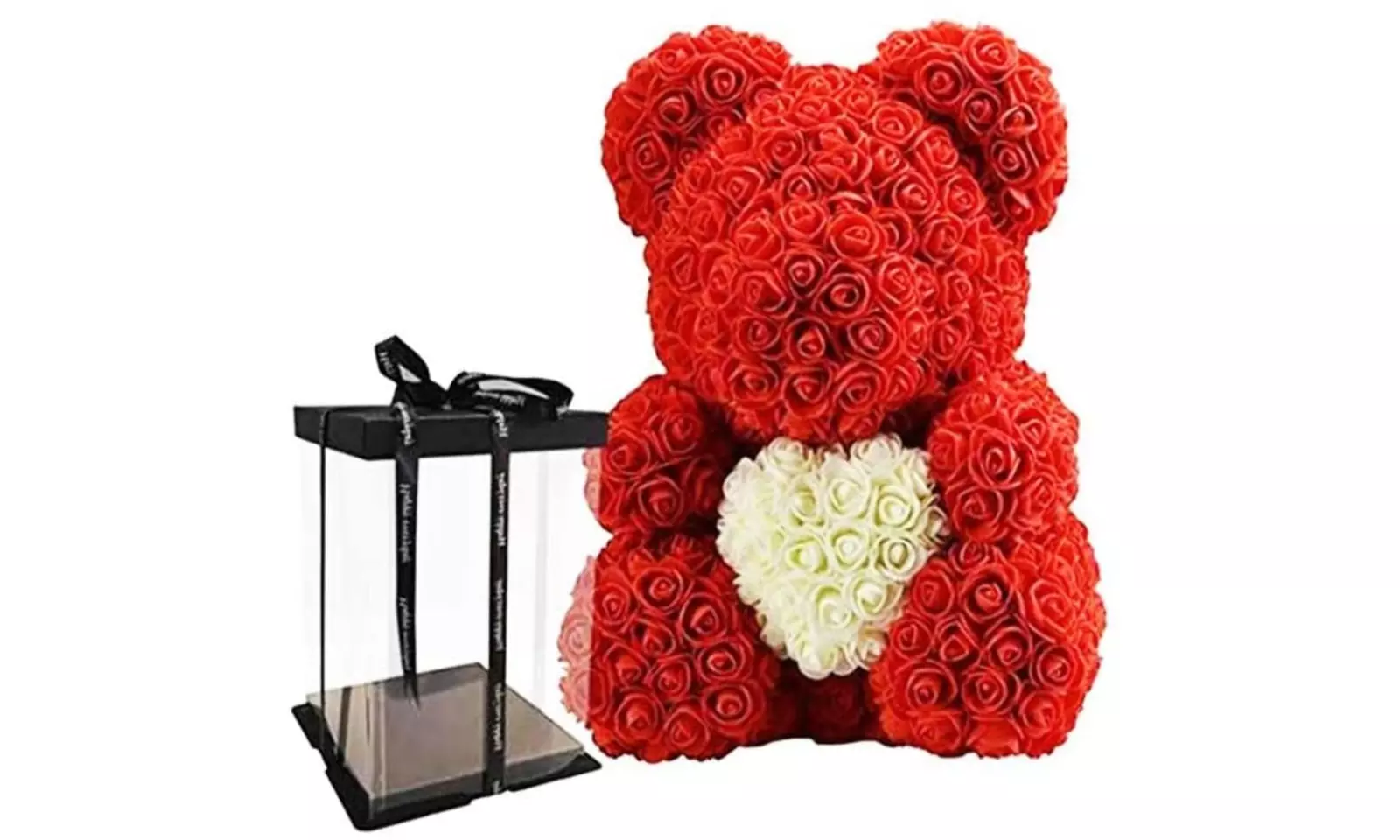 Ours en rose avec cœur dans sa boîte de Promo Linge