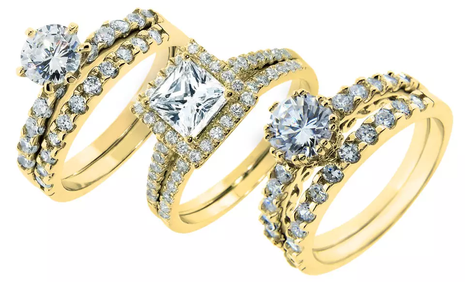14-Karat Gold-Plated Two-Piece Cubic Zirconia Rings - Primary Image