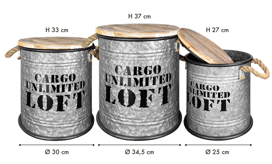 Image 9: Set de 3 boîtes de rangement rondes en métal