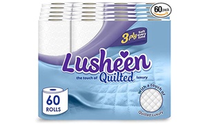  Lusheen 60 3-Ply Quilted Unscented White Toilet Rolls 