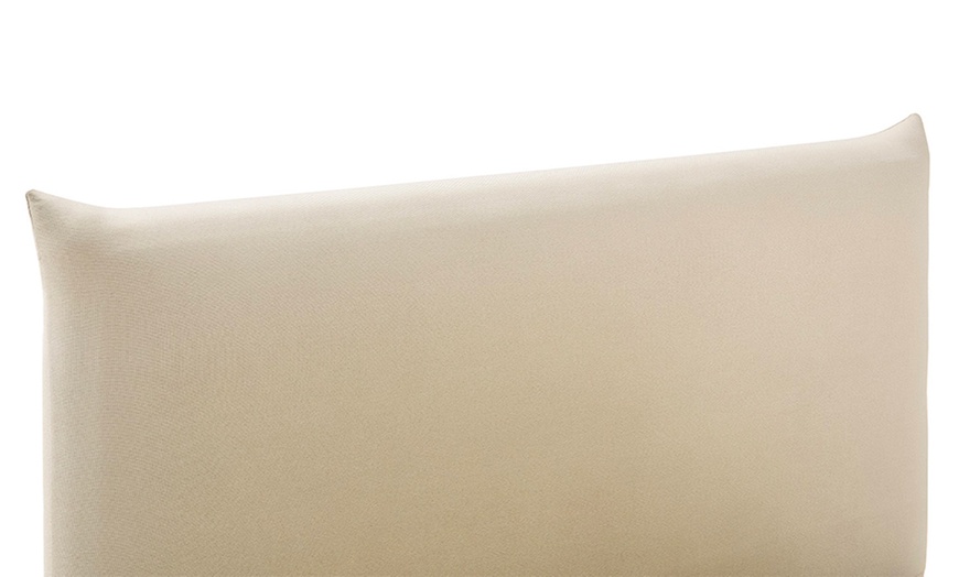 Image 4: Lit coffre Opéra en tissu beige avec tête de lit rembourrée